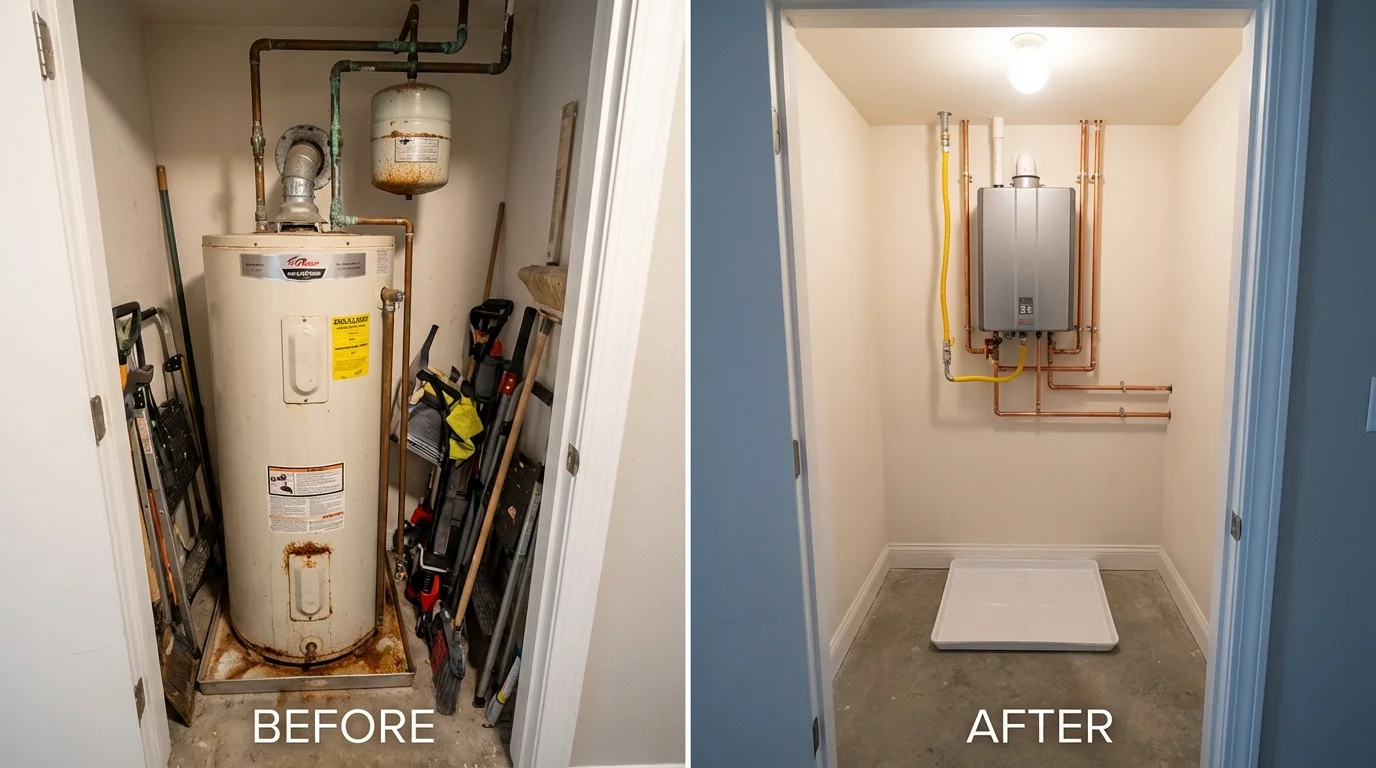 Tank water heater versus wall-mounted tankless unit comparison for Everett, PA homeowners