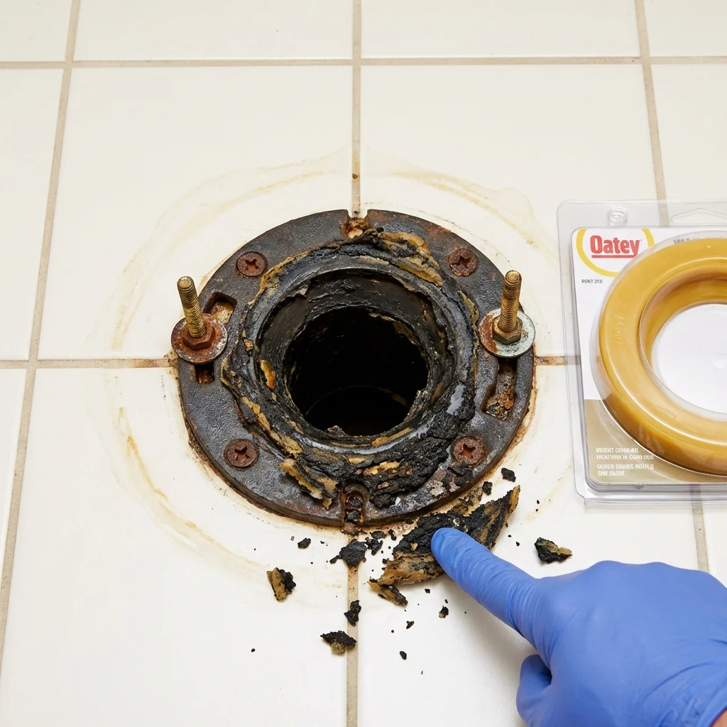 Failed wax ring showing water seepage at the base of a toilet in a Everett, PA home