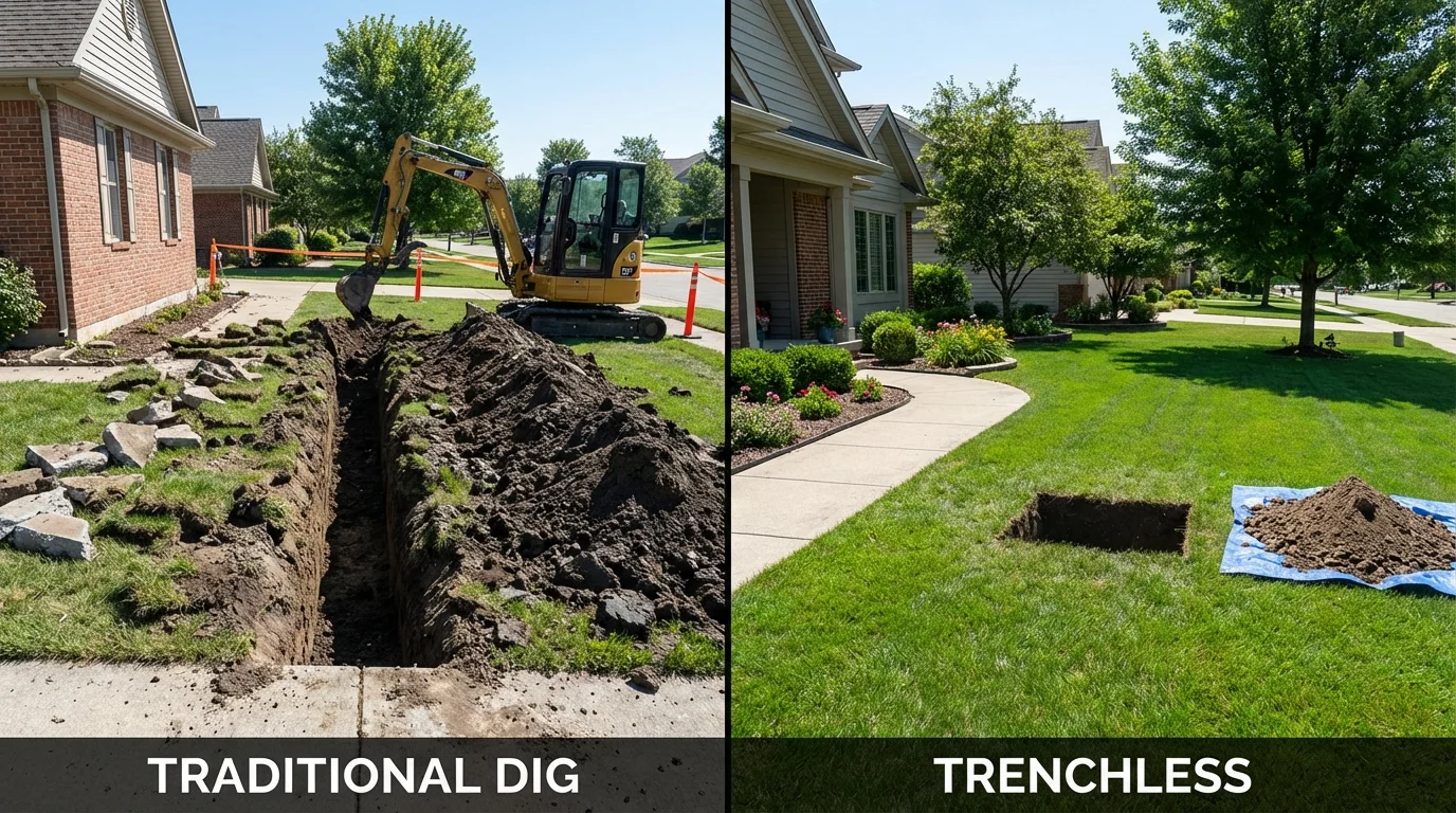 Trenchless sewer repair with minimal yard damage versus traditional excavation in Everett, PA